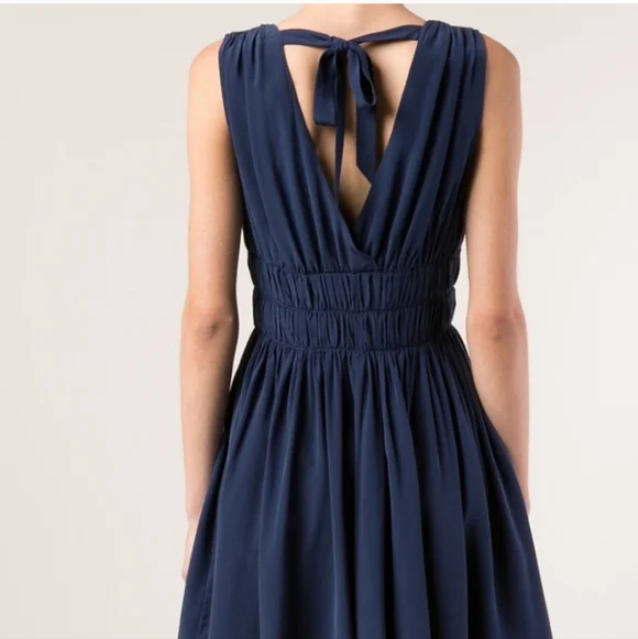 Joie Lora | 100% Blue SILK | Sleeveless | Pleated Smock | Tied V-back | Dress XS - Picture 6 of 13